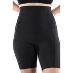 Premium high-waisted postpartum compression shorts in black, designed for recovery and support