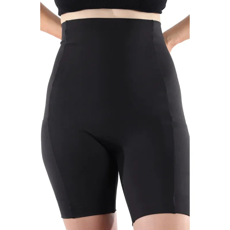 Premium high-waisted postpartum compression shorts in black, designed for recovery and support